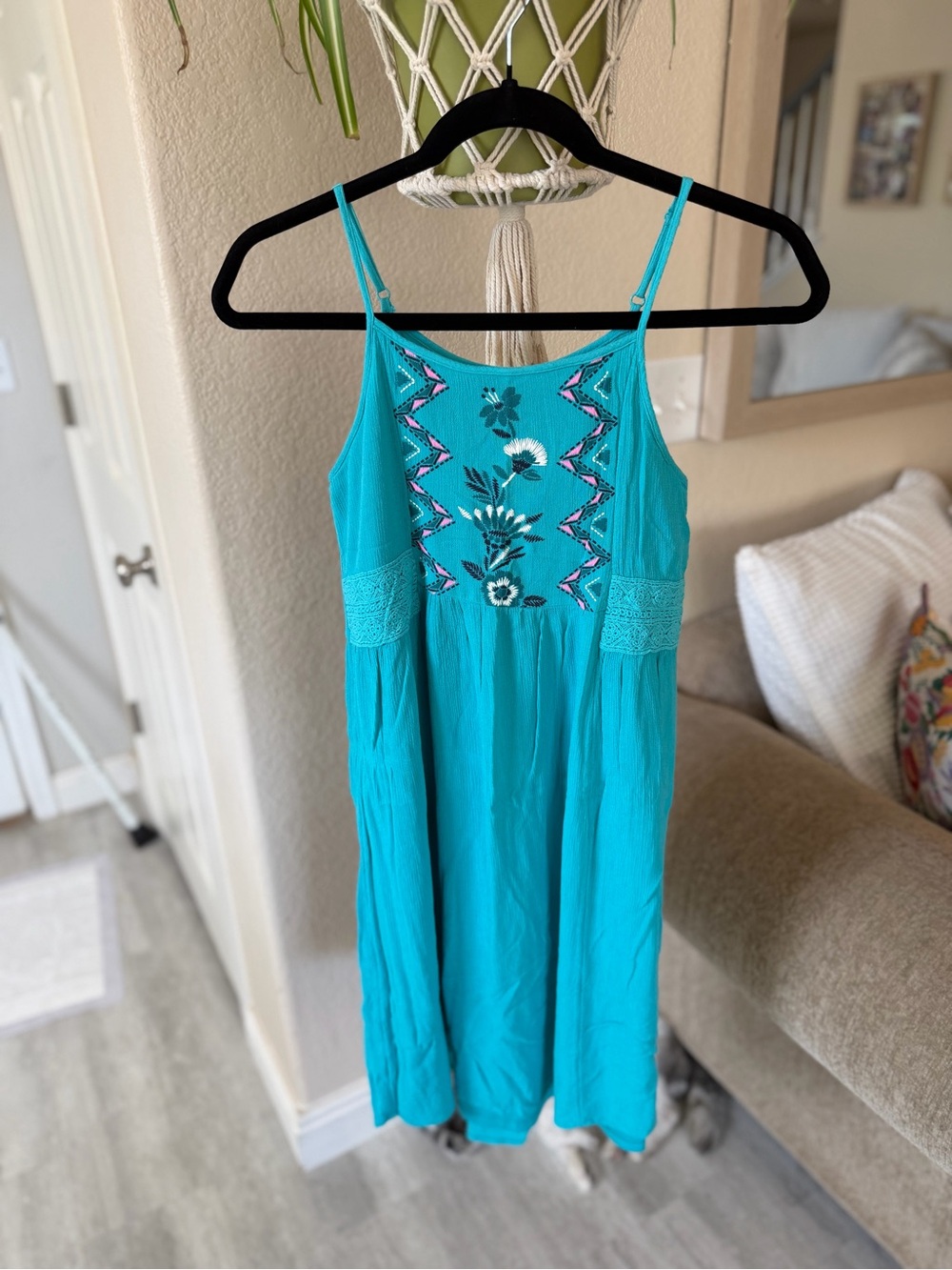 Girls Mudd Teal Embroidered Spaghetti-Strap Sundress
